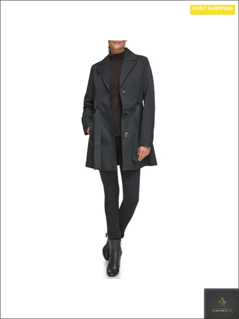 Belted Trench Coat with Waist Tie Notch Collar Long Sleeve Polyester
